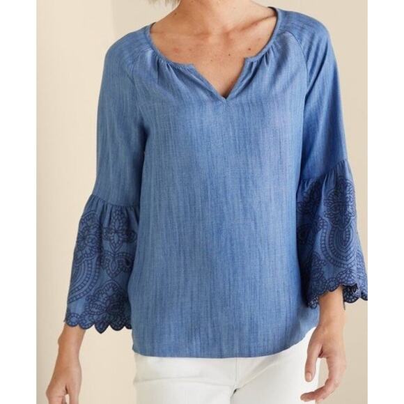SOFT SURROUNDINGS Women’s Misty Shirt Sz L 14 New Embroidered Chambray $110 - Picture 3 of 10